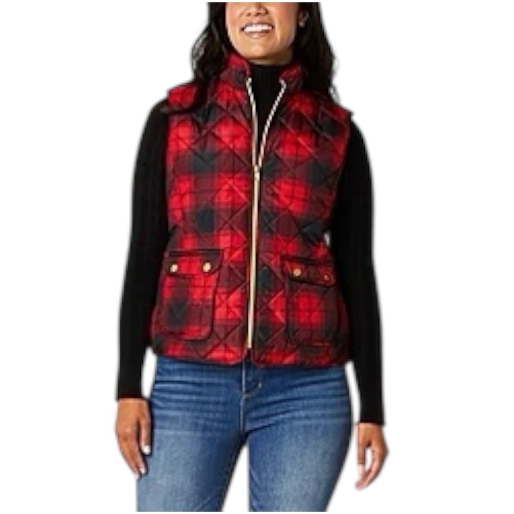 St John's Bay Quilted Vest Women Sz  XXL Red Check Lumberjack Farm Life Gorpcore